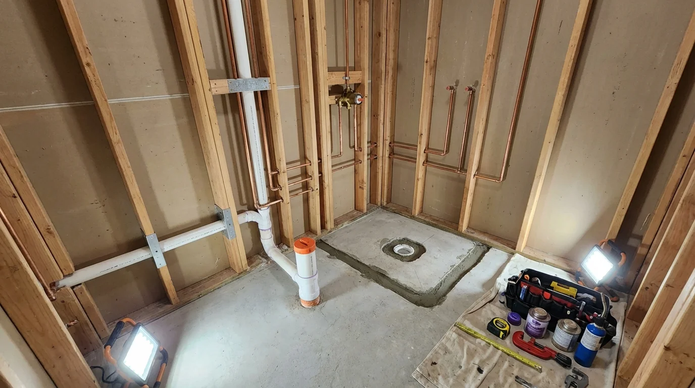 Bathroom rough-in plumbing during remodel by Johns Plumbing LLC in Castro Valley